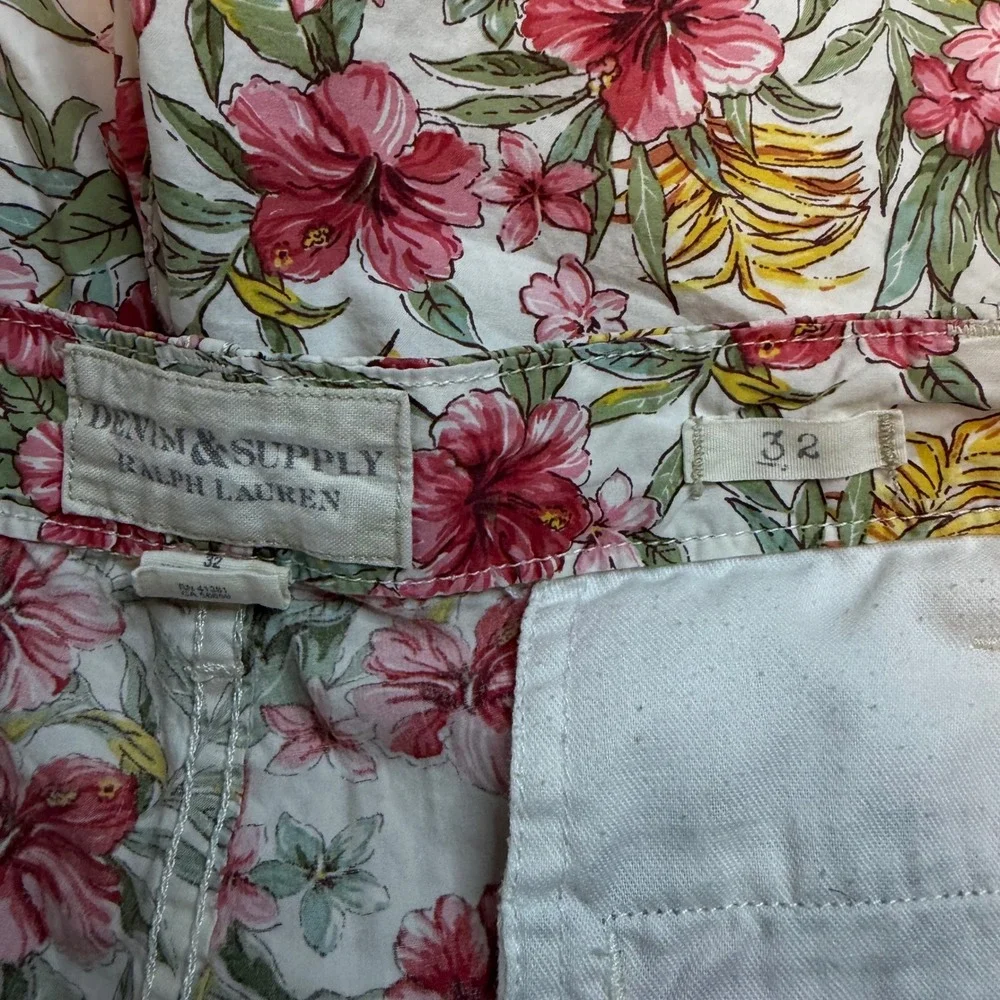 Denim & Supply Ralph Lauren Mens 32 Tropical veg Floral Chino Shorts Pink